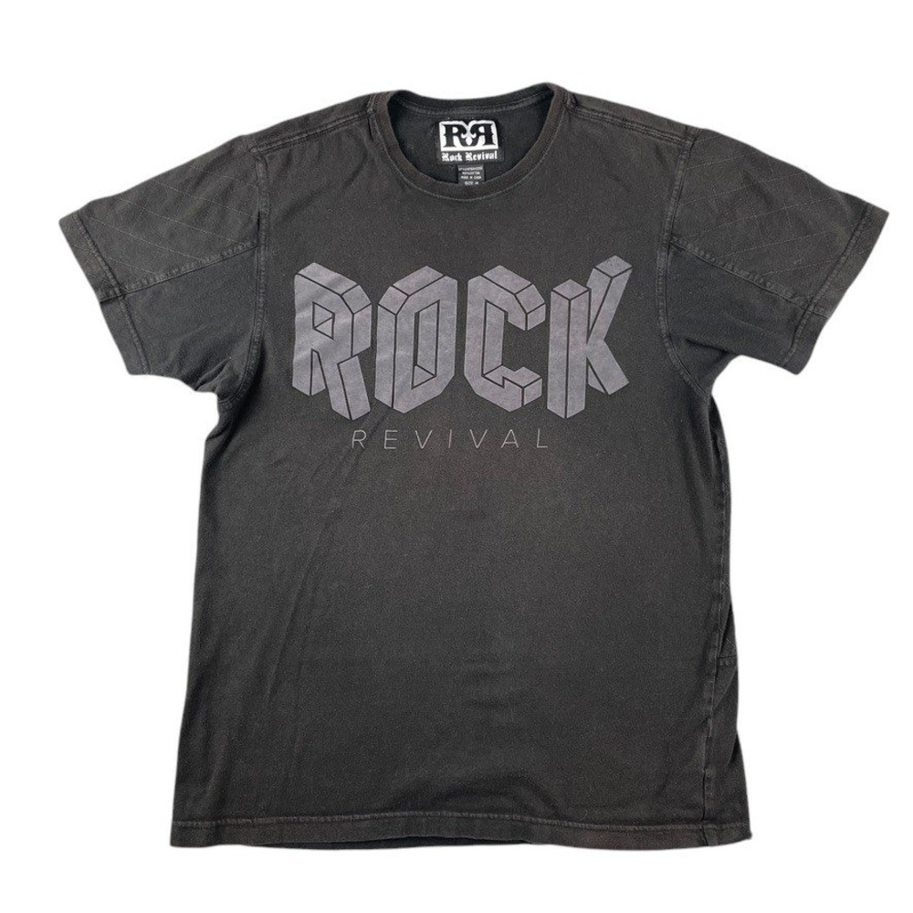 Rock Revival T Shirt Or Shirt Mens Medium Black Quilted Stitch Flocked Suede EUC